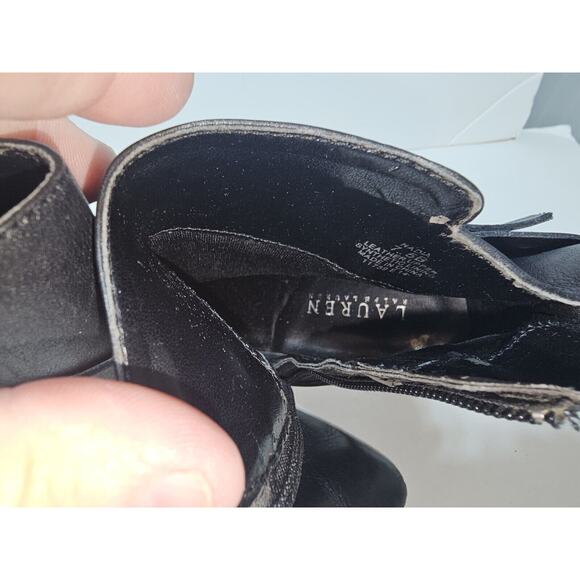 Lauren Ralph Lauren Women's Laurie Black Leather Side Zip Ankle Booties Sz 7.5B - Picture 7 of 8